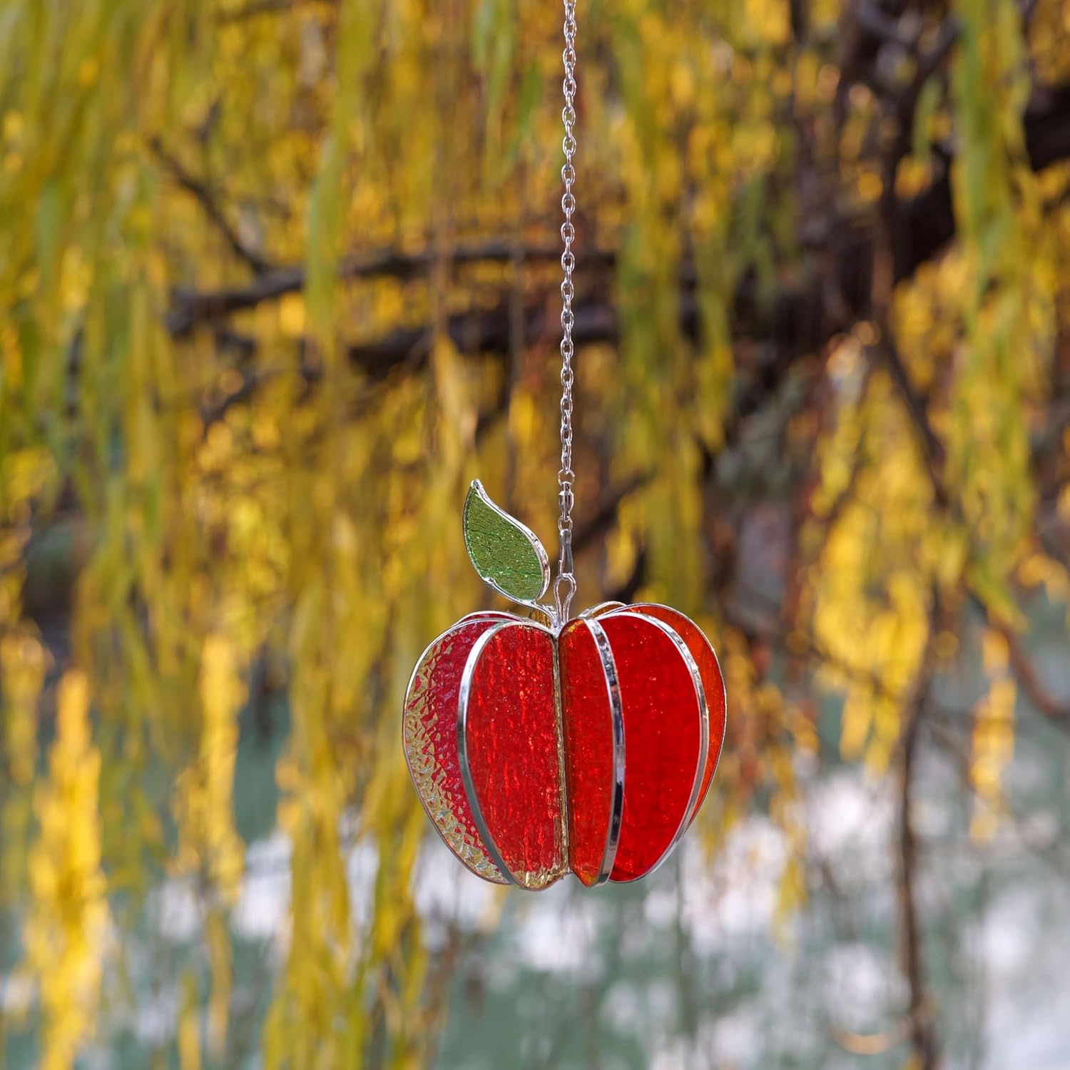 3D Apple Suncatcher Spinner, Stained Glass Sculpture Sun Catcher, Fruit Art Bookshelf Desktop Decor, Unique Gifts for Teachers