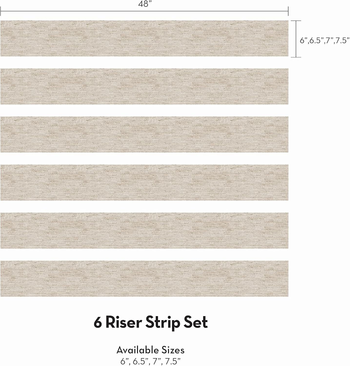 Canvas Look Peel and Stick Stair Riser Strips (6 Pack - 48" w x 6" h, Beige)