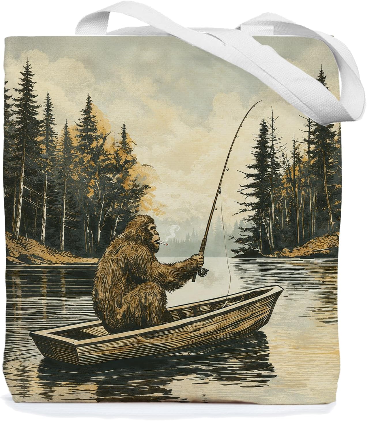 Chicimln Bigfoot Fishing Lake Canvas Tote Bag Reusable