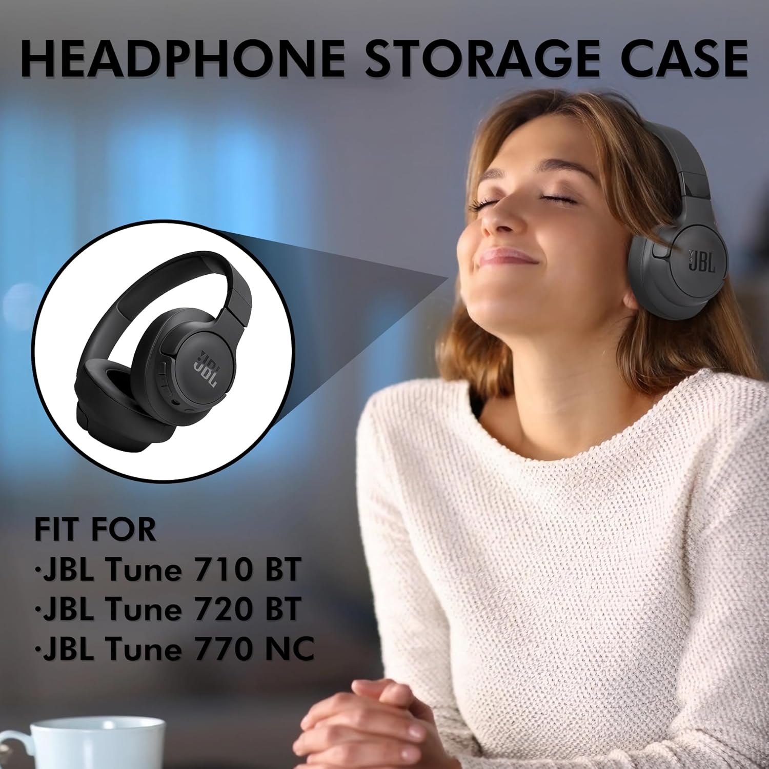 Portable Headphone Case for JBL Tune Live 720BT 770NC, Hard EVA Carrying Case for Wireless Over Headphone with Pocket for Cable - Image 3