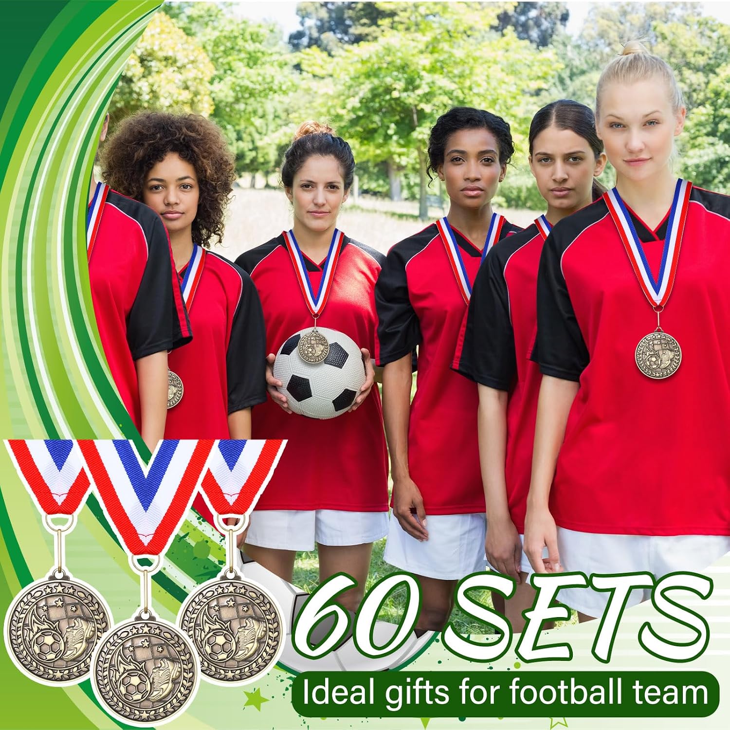 Remuuly 60 Pcs Gold Award Medals 2 Inch Soccer Baseball Volleyball Football Cheer Trophy Medals Metal Awards Bulk with Neck Ribbons Trophy Prize Gifts for Sports Competitions