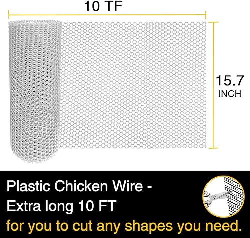 Miniatura 2 de Malla de alambre de pollo de plástico con bridas de cremallera, malla de alambre de pollo de 1.3 x 10 pies para jardinería, cercado de aves