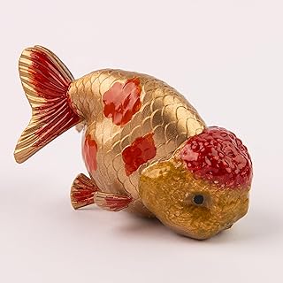 Base Dorada Realista Figura Ranchu Hecha a Mano – Miniatura Única – Ideal para Acuario, Oficina y Decoración del Hogar (1 Unidad - 4 CM, Azul-Acabado con Purpurina)