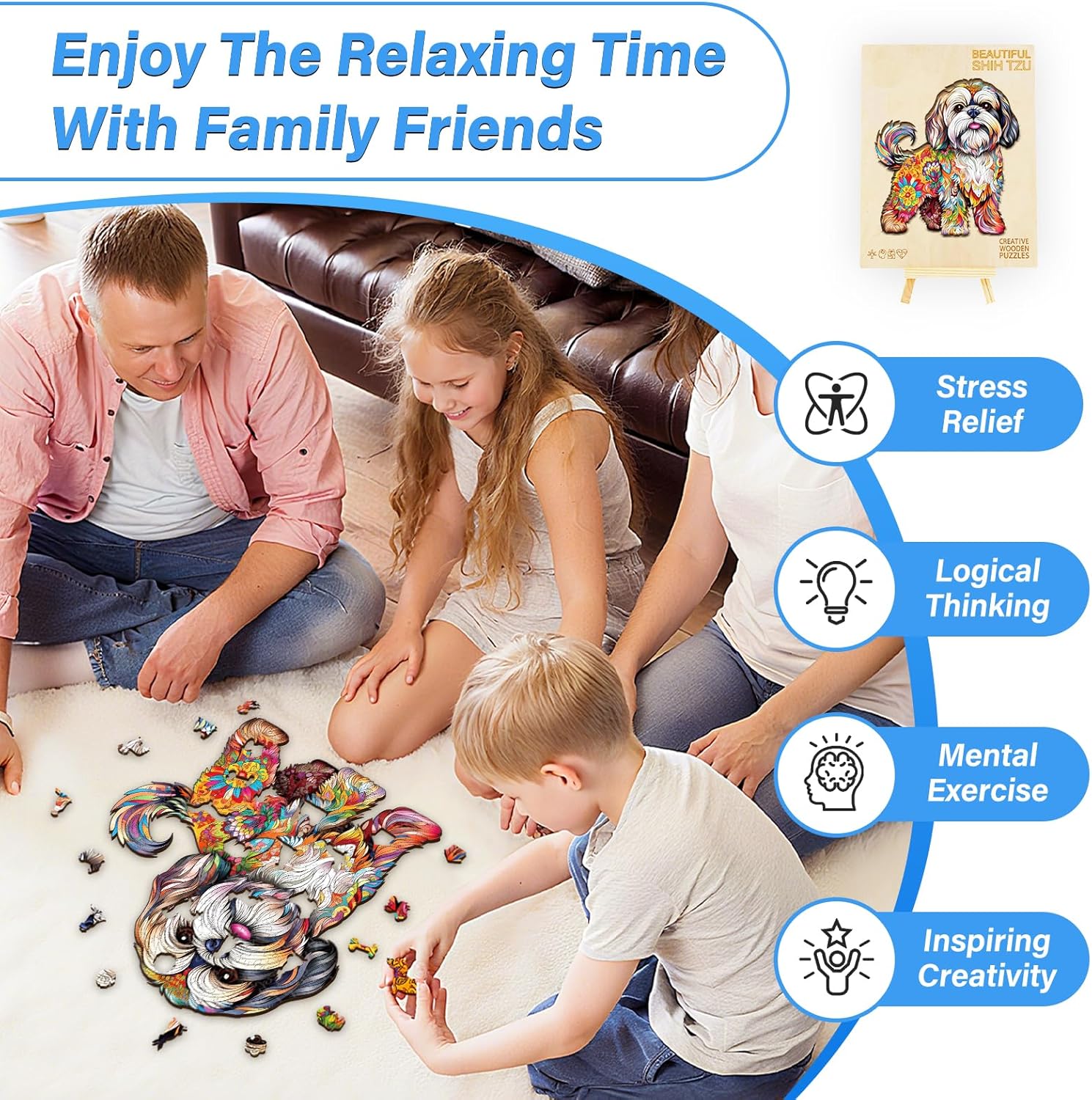 Wooden Puzzles for Adult, Shih Tzu Dog Wooden Jigsaw Puzzle, Unique Wood Shape Cut Puzzle, Best Gifts for Puzzle Lovers (L-12.4 * 13.8in-260pcs)