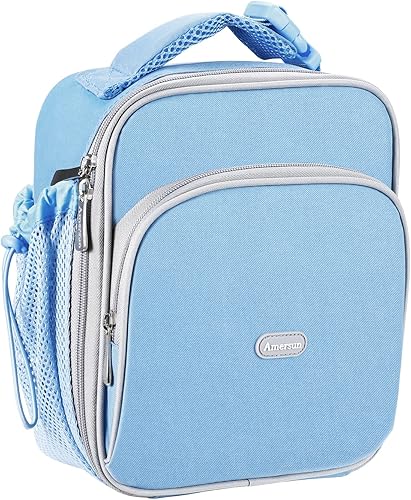 Miniatura 10 de Amersun Lonchera para niños con esponja aislada de 0.315 pulgadas y múltiples bolsillos y soporte para botella de agua, mantiene la comida caliente