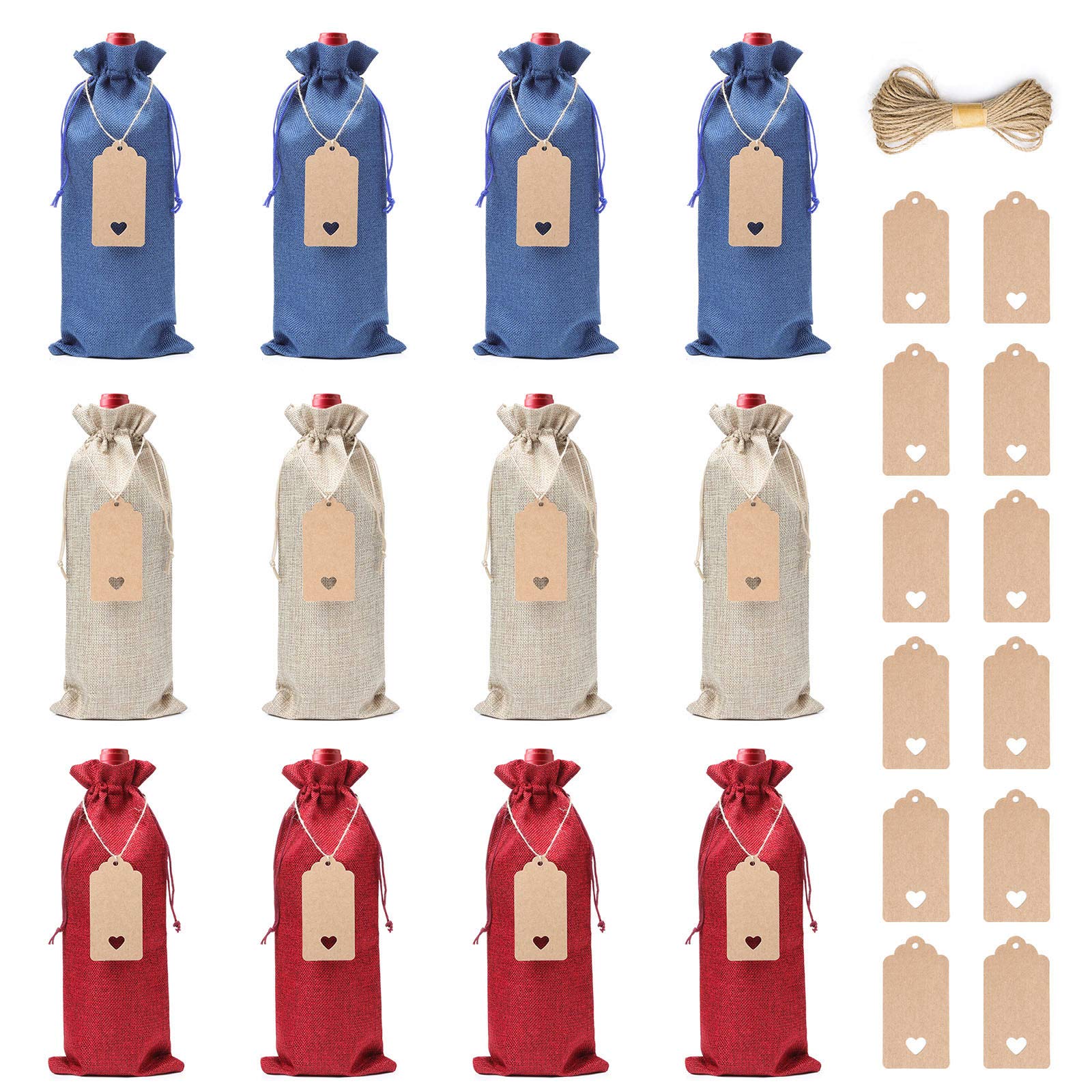 Sacchetti Vino In Juta Con Coulisse - 12 Pezzi Con Etichette E Corda - Regalo Nuziale Compleanno - Foto 10