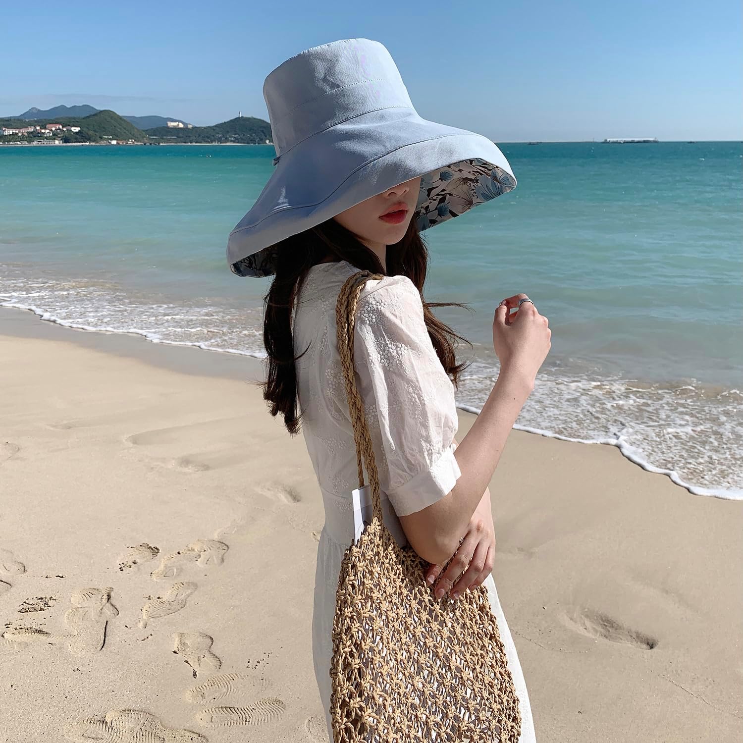 HUAMULAN Women Summer Sun Hat Wide Brim Wired Edge Floral Beach Bucket Hats Reversible Foldable Travel UV Protection Lady Hat - Image 4