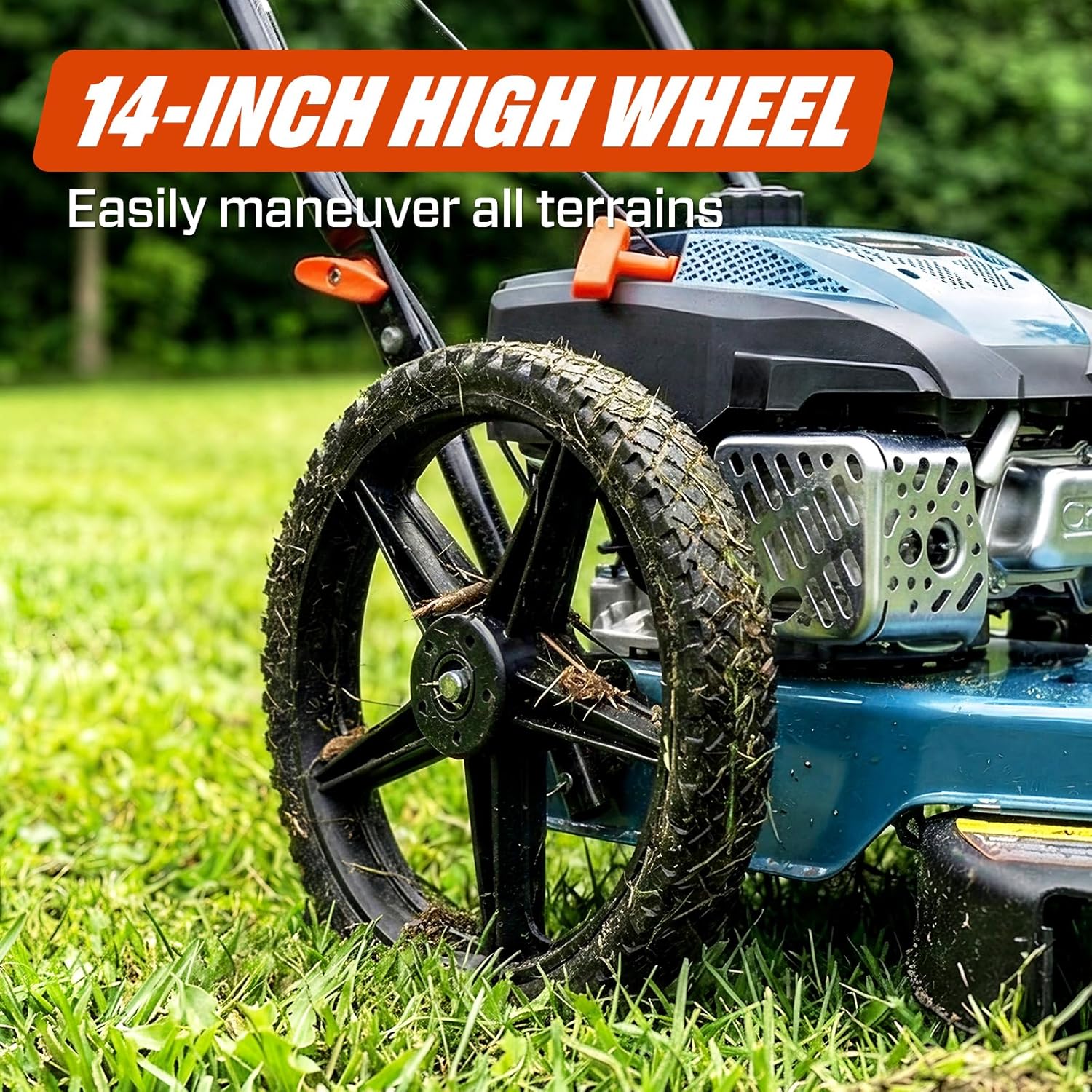 SENIX 22-Inch Gas Walk Behind Brush Cutter and String Trimmer, 160 cc 4-Cycle Engine, 14" Rubber High Wheels, with .155-Inch Heavy-Duty Line, Steel Deck, Adjustable Cutting Height