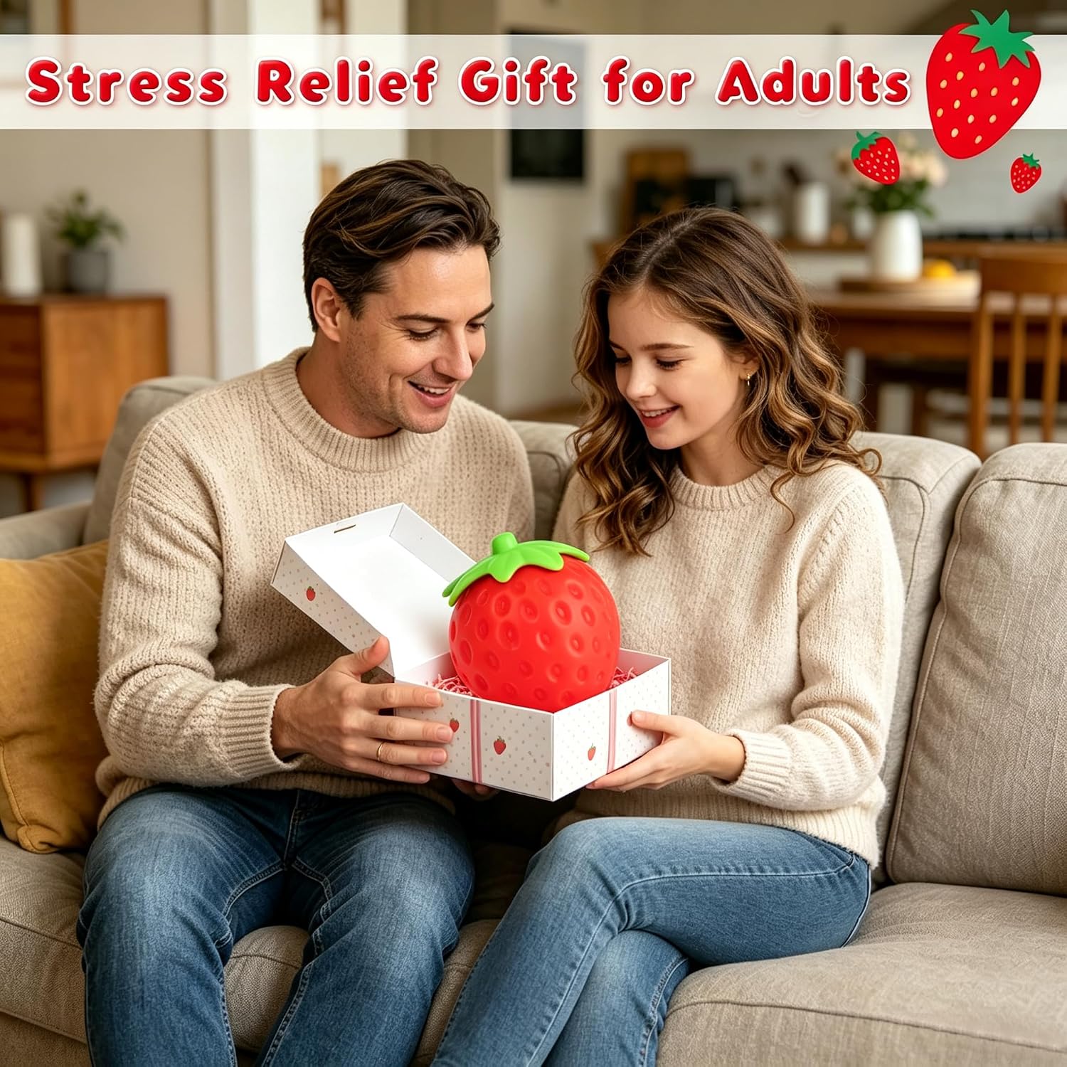 6 Inch Giant Strawberry Squishy Slow Rising Stress Relief Toy, Realistic Soft Fruit Squeeze Fidget Sensory Toy, Desk Decor Party Favor Gift for Adults