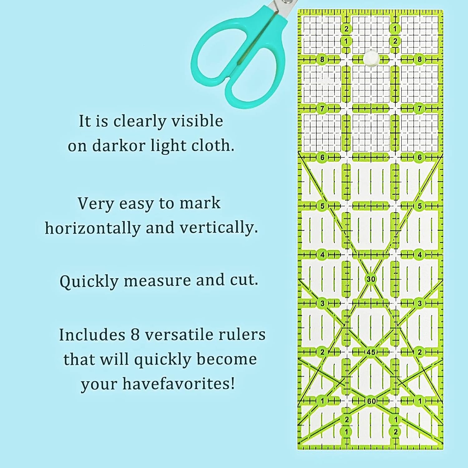 BSGOGO Set of 8 Acrylic Quilting Ruler, Transparent Quilter Square Ruler, Ironing Ruler for Quilting，Fabric Cutting Ruler, for Quilting, Sewing & Crafts Template, with Double-Colored Grid Lines : Arts, Crafts & Sewing