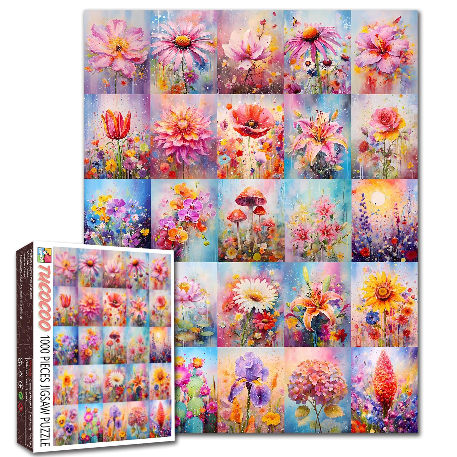 Tucocoo 1000 Piece Floral Jigsaw Puzzle Art Collage Puzzle for Adults Family Game DIY Decoration