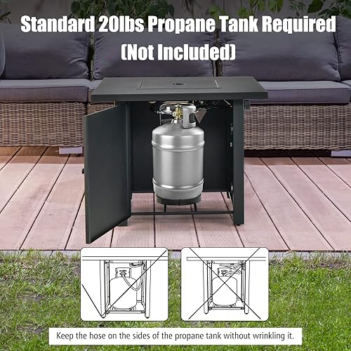 Miniatura 5 de Giantex Mesa de fuego de propano para patio de 32 pulgadas, mesa cuadrada de metal de 50,000 BTU con tapa, cubierta de PVC, piedras de vidrio,