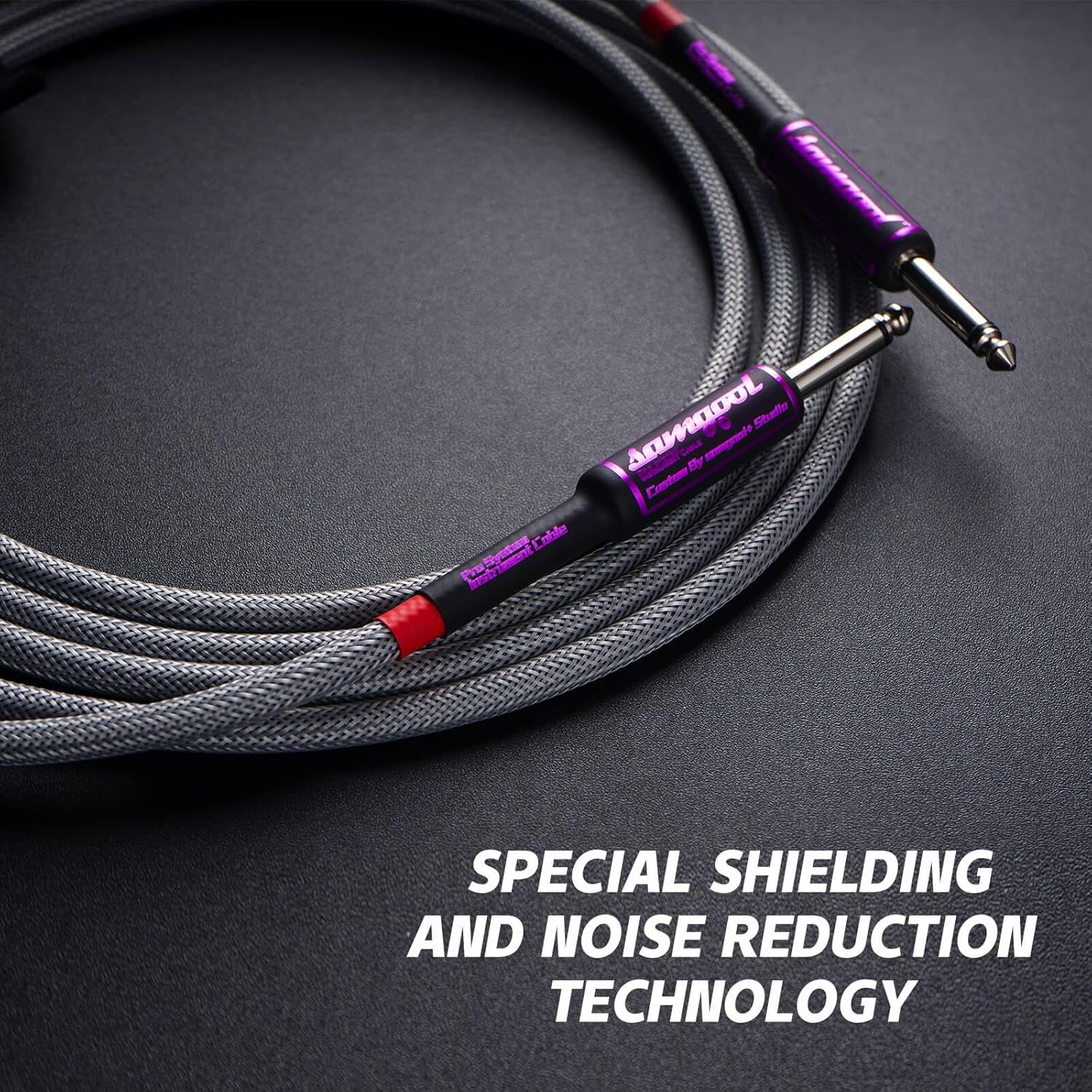 15ft Guitar Cable, 1/4 Inch Straight/Angle Instrument Cable, Electric Cord Amp Cord for Bass Amp and Instruments (CC Silver Gray Braided)