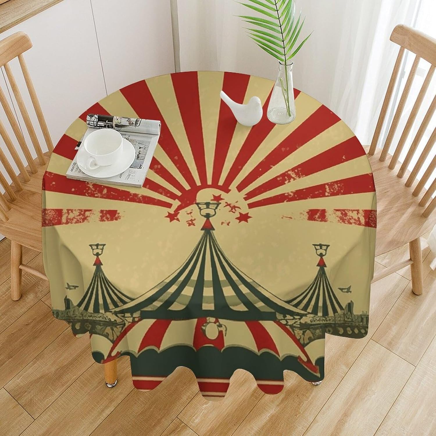 Vintage Circus Background Tablecloth Wrinkle Free Heavy Durable Decorative Table Cloth Easy to Clean, Washable Round Table Cover for Kitchen Dining Party Wedding 70x70in