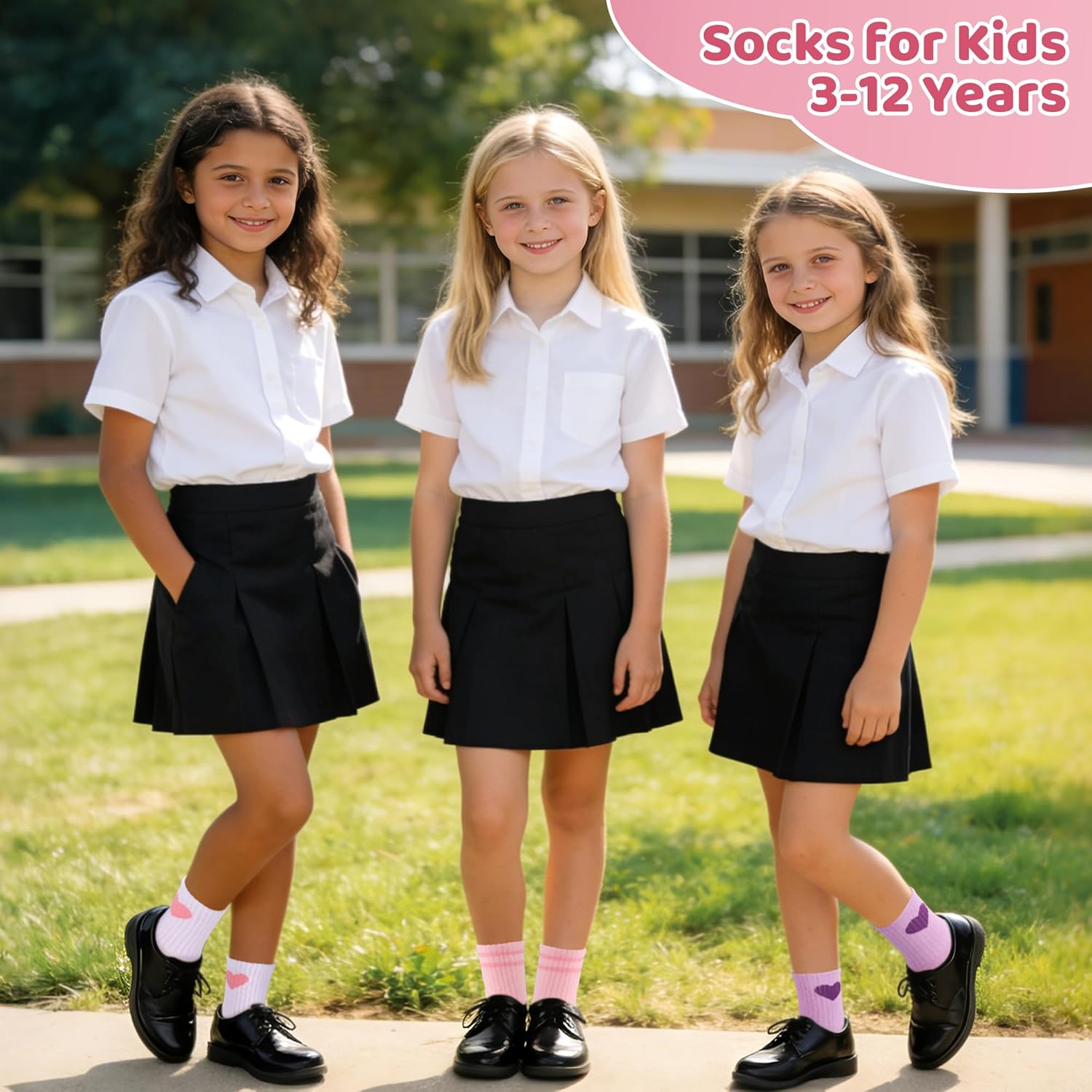 20 Pairs Kids Girls Crew Athletic Socks with Stripes Heart Cute Cotton Socks for Girls 3-12 Years