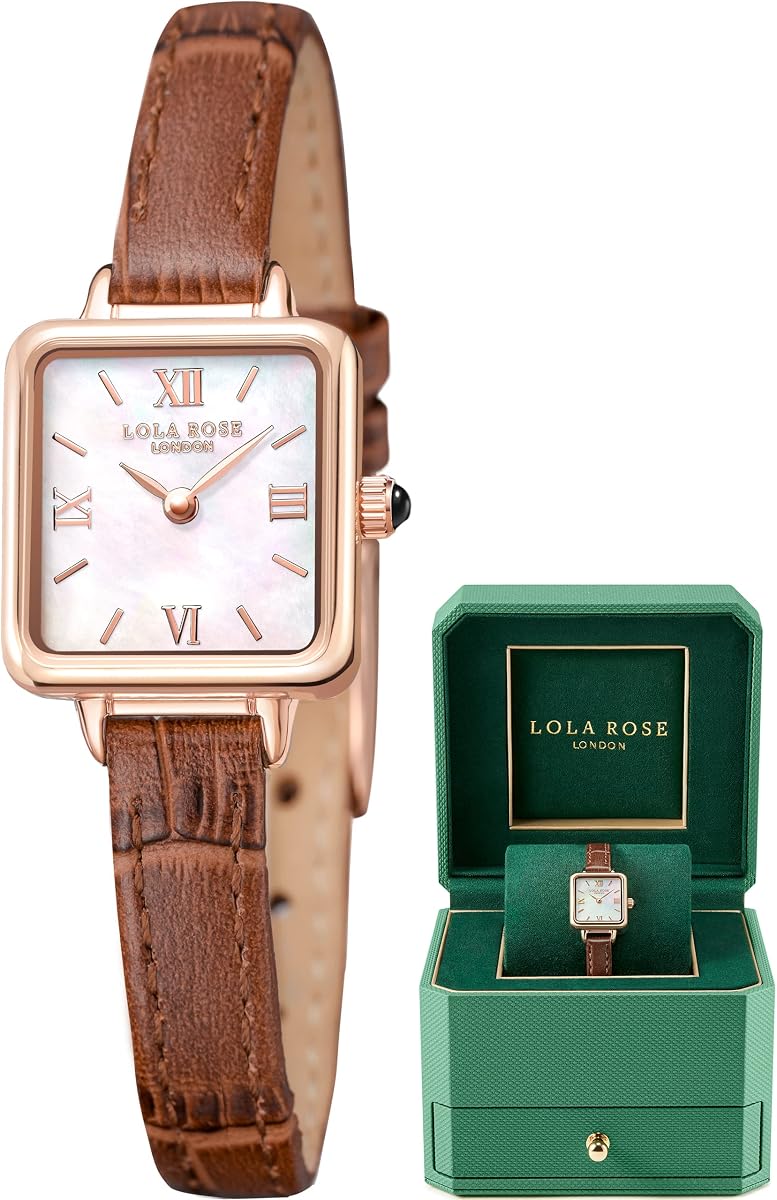 Lola Rose Dainty Watch for Women: Mother of Pearl Dial, Genuine Leather Strap, Wrapped by Stylish Gift Box - Vintage Present for Small Wrists