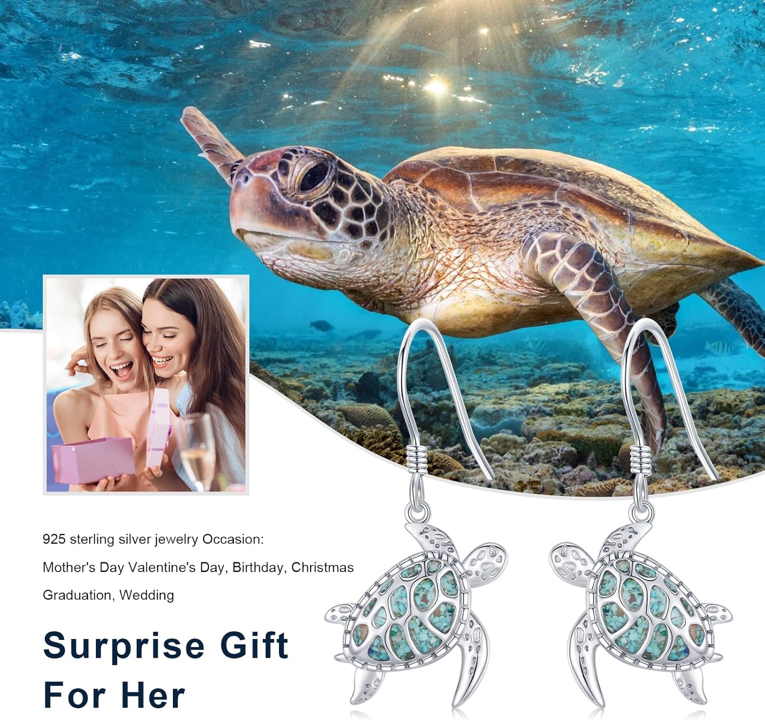 Ocean Earrings 925 Sterling Silver Turquoise Sea Animal Dangle Drop Earrings Beach Themed Jewelry Gifts for Women Girls - Image 7