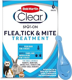Bob Martin Clear Spot On Flea Treatment for Small Pets (Rabbits, Hamsters, Guinea Pigs & Ferrets) - Protect Against Fleas, Ticks, Lice & Mites (1 Pipette)