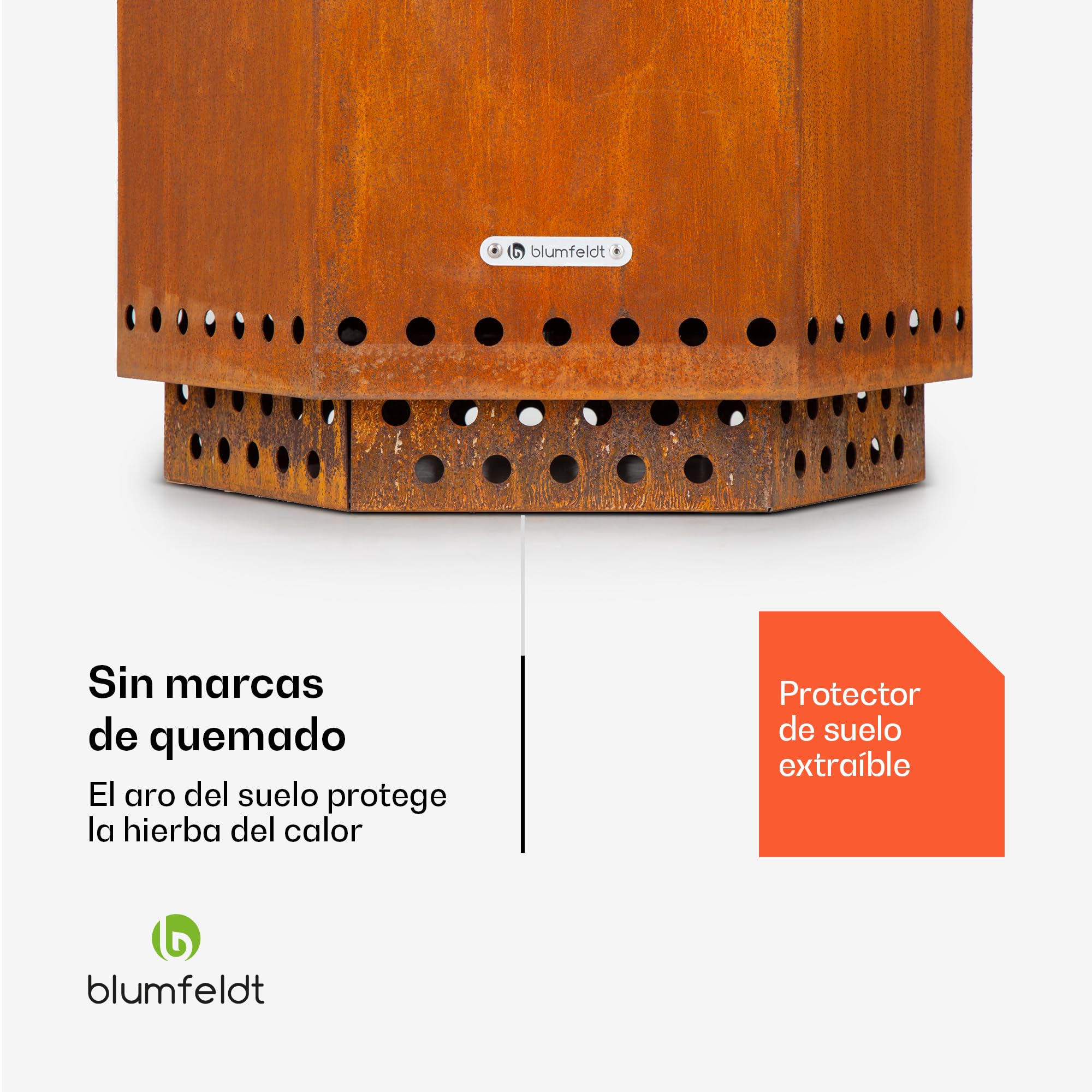 Blumfeldt Cuenco de Fuego, Hoguera móvil con Cubierta para la Lluvia, Asas de Madera, Mesa de Fuego para Exteriores, Chimenea de leña de Mesa con Vista 360°, Hoguera para el Patio y la terraza