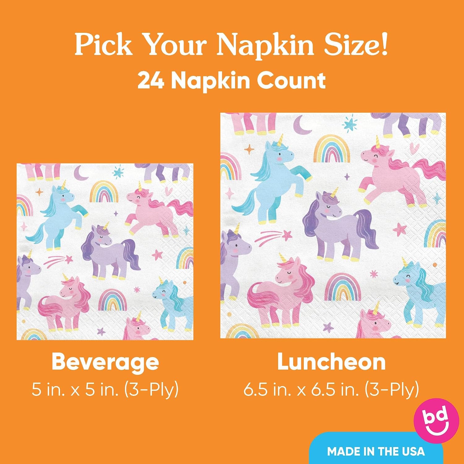 Big Dot of Happiness Unicorn Napkins, Rainbow Birthday Party Decor, White 3-Ply Paper Beverage Cocktail Napkins for Girls Unicorn Party - 24 Count
