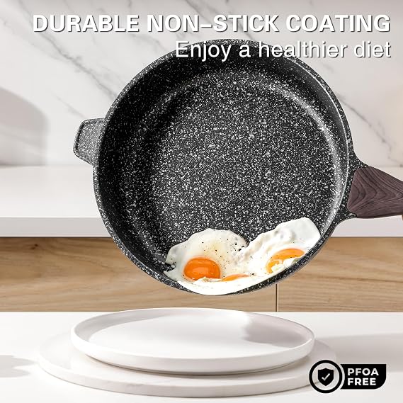 Kordisen Nonstick Deep Frying Pan with Lid, 12 Inch Large Skillet, 5 Qt Non Stick Saute Pan for Cooking, Healthy Induction Cookware, PFOA Free