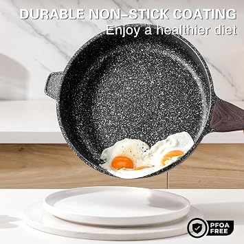 Kordisen Nonstick Deep Frying Pan with Lid, 12 Inch Large Skillet, 5 Qt Non Stick Saute Pan for Cooking, Healthy Induction Cookware, PFOA Free