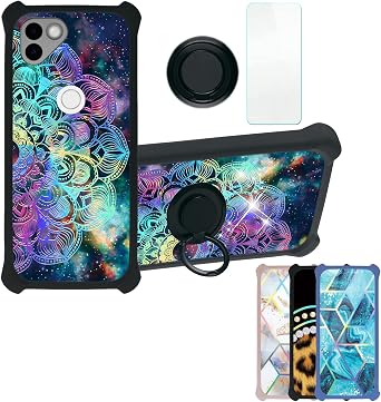 Solana Mobile Saga Phone Case Compatible with Osom OV1 Saga Phone Phone Case Cover [with Tempered Glass Screen Protector][Hard PC + Soft Silicone][Ring Support] [Colorful Reflect Light] IMDH-HTT