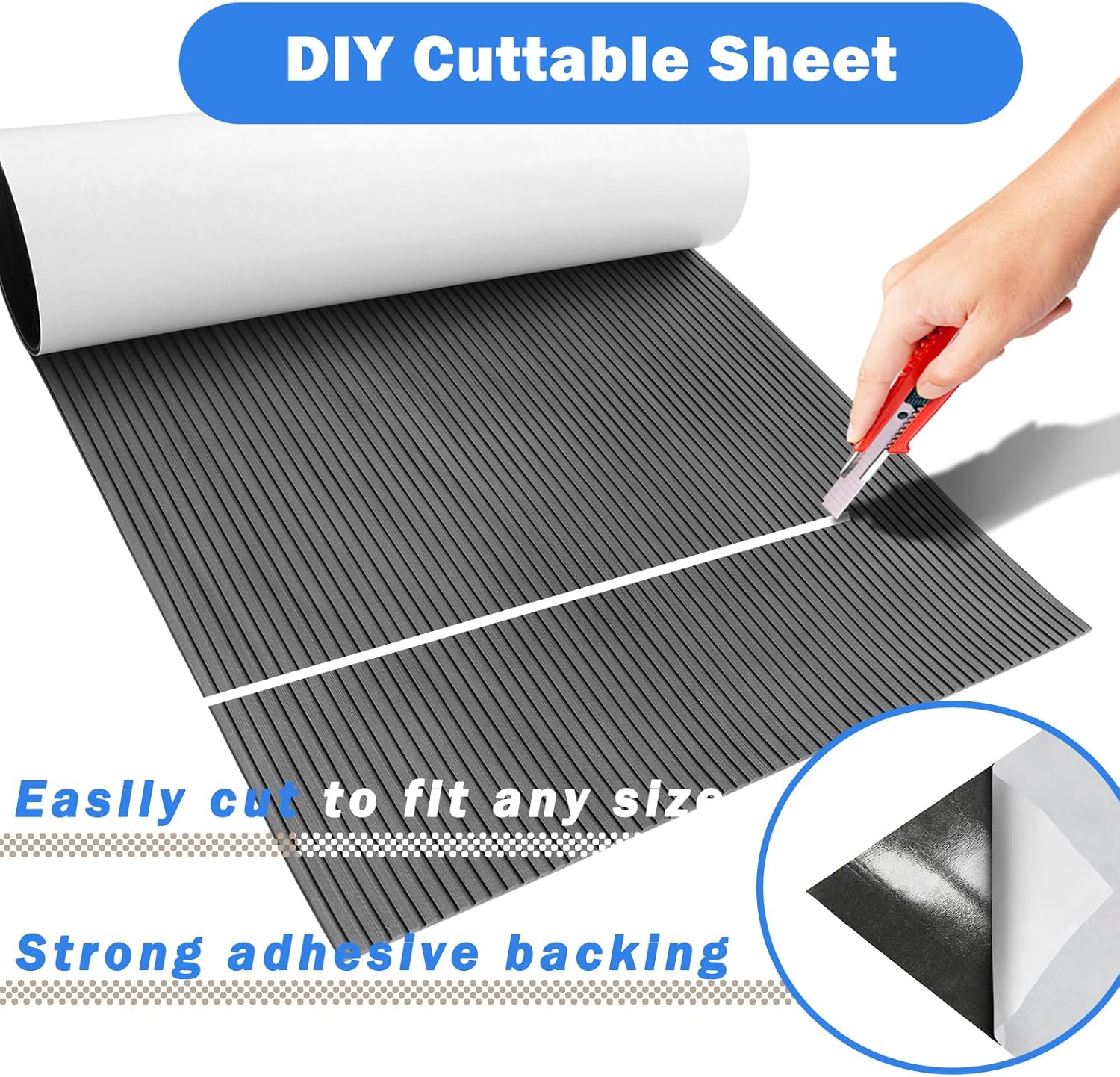 EVA Foam Boat Decking Flooring 94''x21'', Non Slip Faux Teak Marine Carpet Boat Mat Self Adhesive Sea Deck Boat Flooring Foam for Motorboat RV Yacht Kayak Boat Deck (D-Dark Grey)