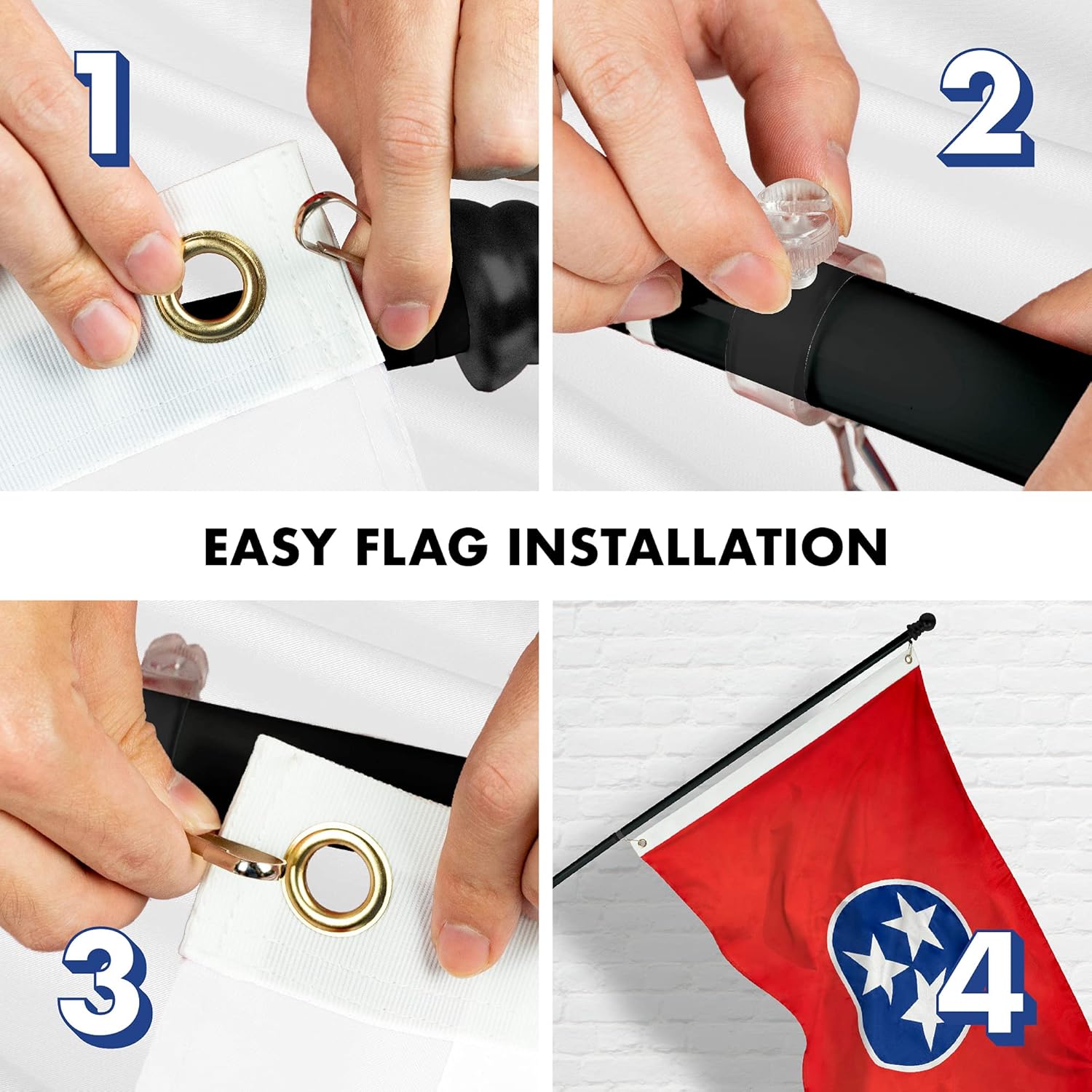 G128-6 Feet Spinning Flagpole (Black) Tennessee Flag Brass Grommets Embroidered 3x5 ft (Flag Included) Aluminum Flag Pole