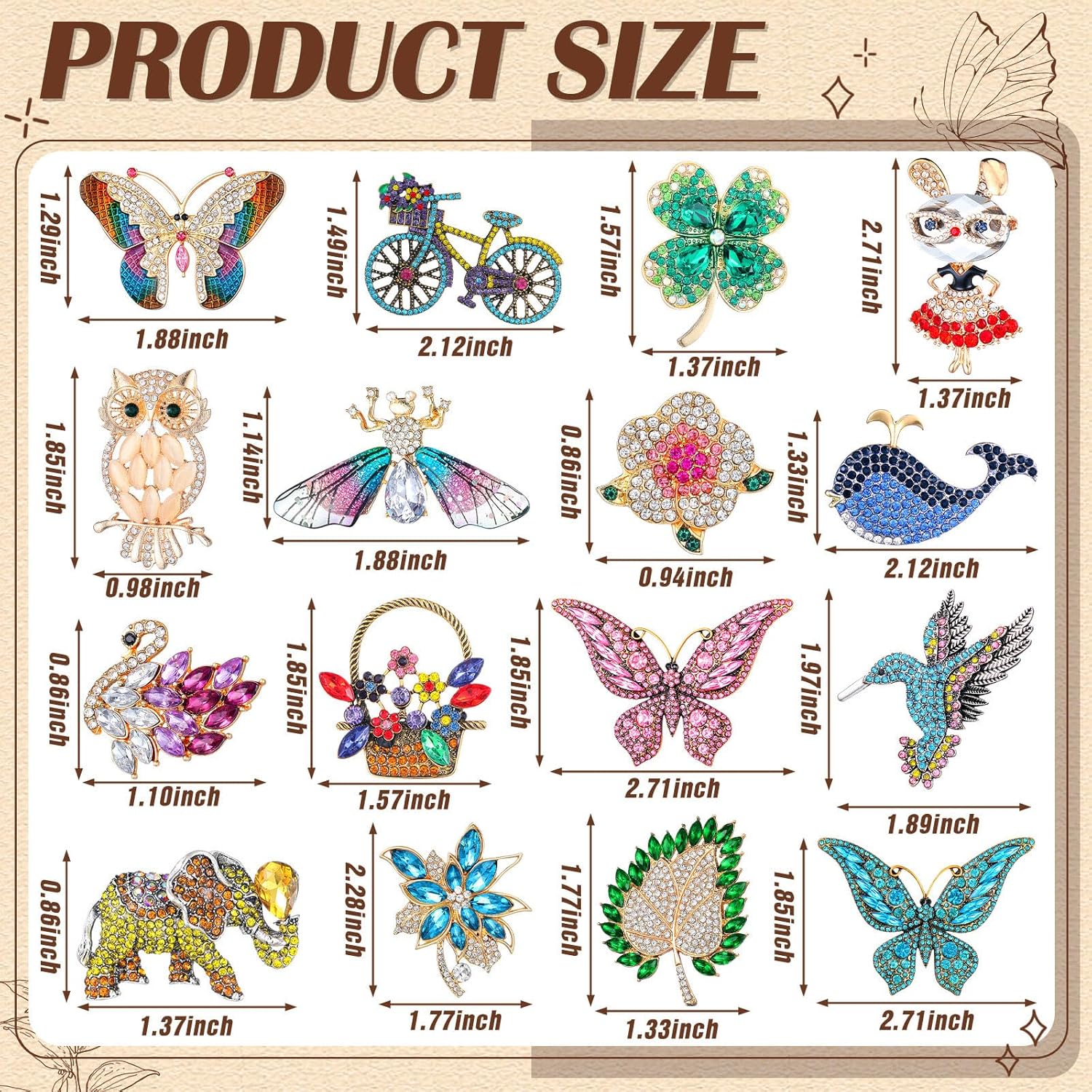Sasylvia 16 Pcs Women Brooch Set Rhinestone Vintage Animal Insect Plant Pins Brooches Bulk for Women Girls Valentines gifts - Image 3