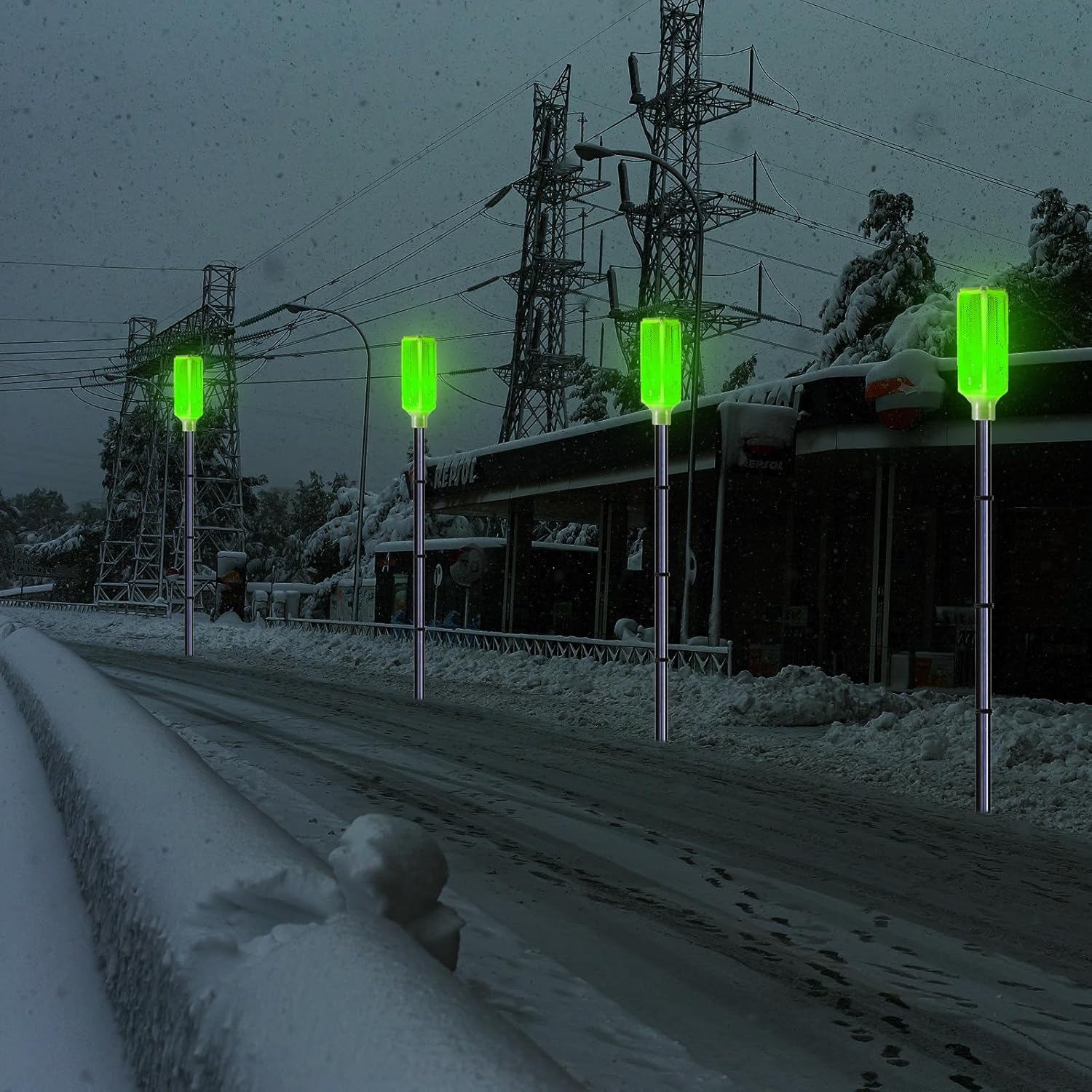 Macarrie 6 Pack Solar Driveway Markers Reflector Lights on Metal Poles, Steady or Flash, Outdoor Driveway Edge Markers for Yard, Parking Lot, Pathway, Road Safety(37 Inch,Green)