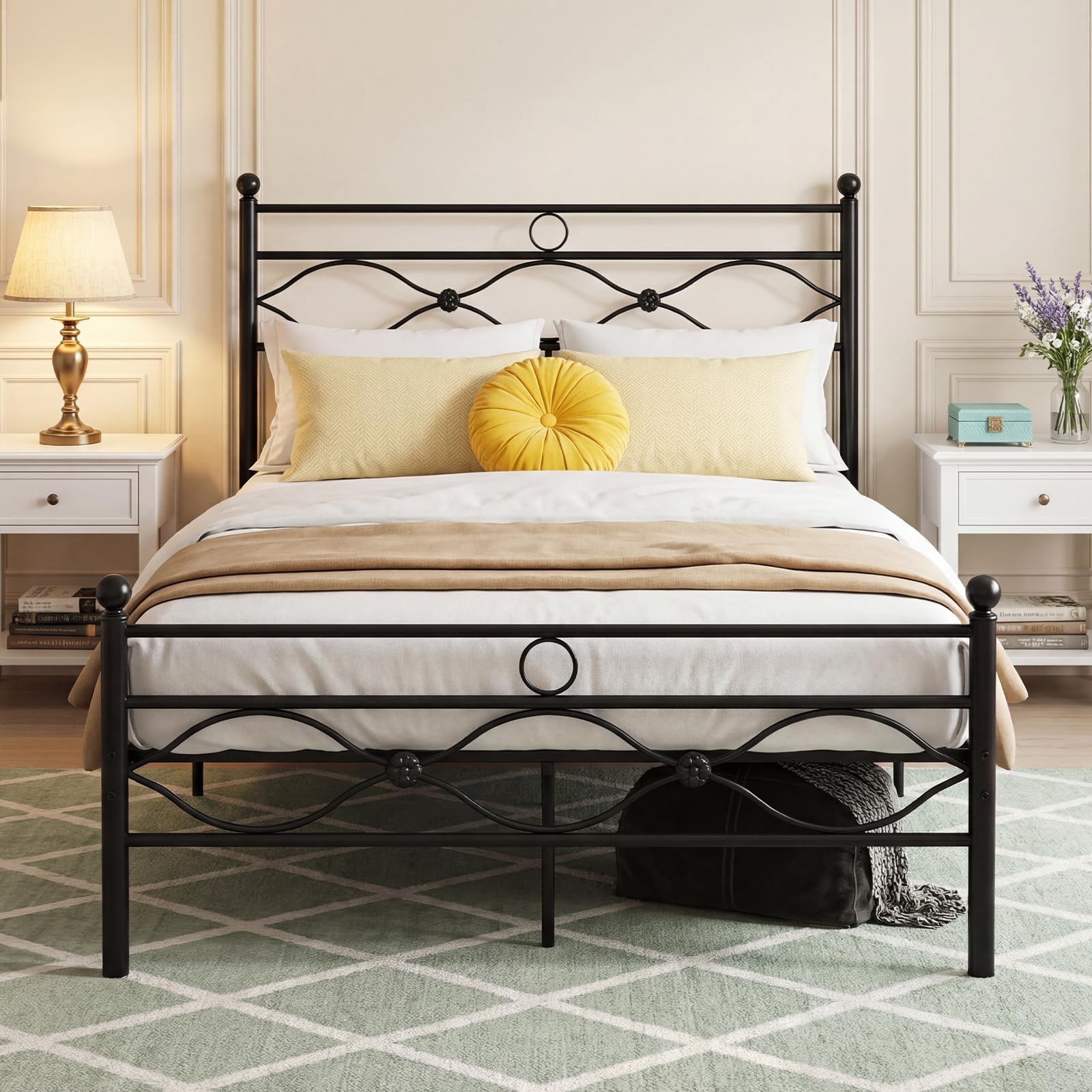 Panana Small Double Metal Bed Frame,120 x 190cm,4FT Platform Bed with 28cm Under Bed Storage,Modern Luxury Solid Bedstead for Guest Room,Bedroom (Black)
