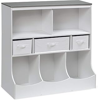 Badger Basket Combo Bin Toy Storage Unit and Book Shelf for Kids with 3 Baskets - White/Gray