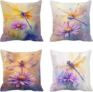 Funda Cojin 55x55 Juego de 4 Lila Fundas Cojines Exterior Impermeable Lino Cuadradas Decoracion Cushion Covers Animal com Cremallera Oculta para Jardín Balcones Sofá y Sala Hogar Decorativos S-592