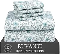 Vista 21 de RUVANTI 4 piezas de sábanas de algodón - 100% algodón natural suave, ligero y transpirable, sábanas de percal crujiente, juego de sábanas Botanica