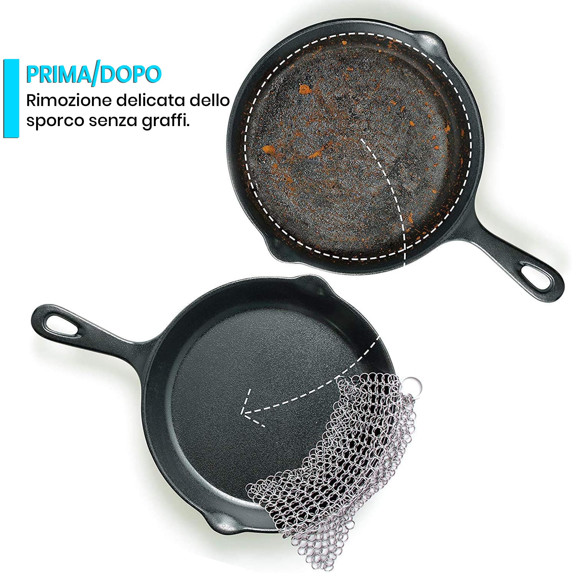 Candure Detergente per Ghisa Scrubber per Cotta di Maglia Acciaio Inox 7 x 7 Pollici, per Tutti i Tipi di Griglie, padelle in ghisa, Griglie e forni Olandesi