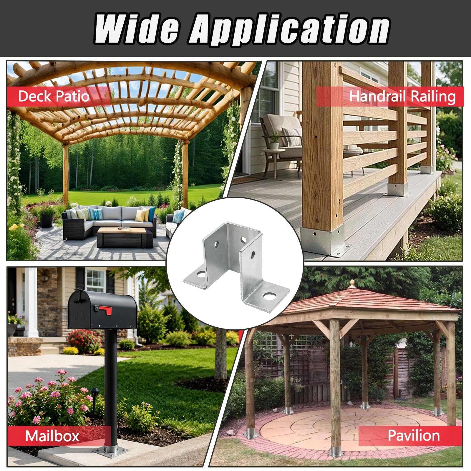 2 4 6 Pack Soporte Poste Madera Fácil Montaje Exterior | Anclaje de base poste acero galvanizado diseño abierto 3 lados pérgola/cerca/cubierta/jardín(2pcs,150x150mm/5.9x5.9'')