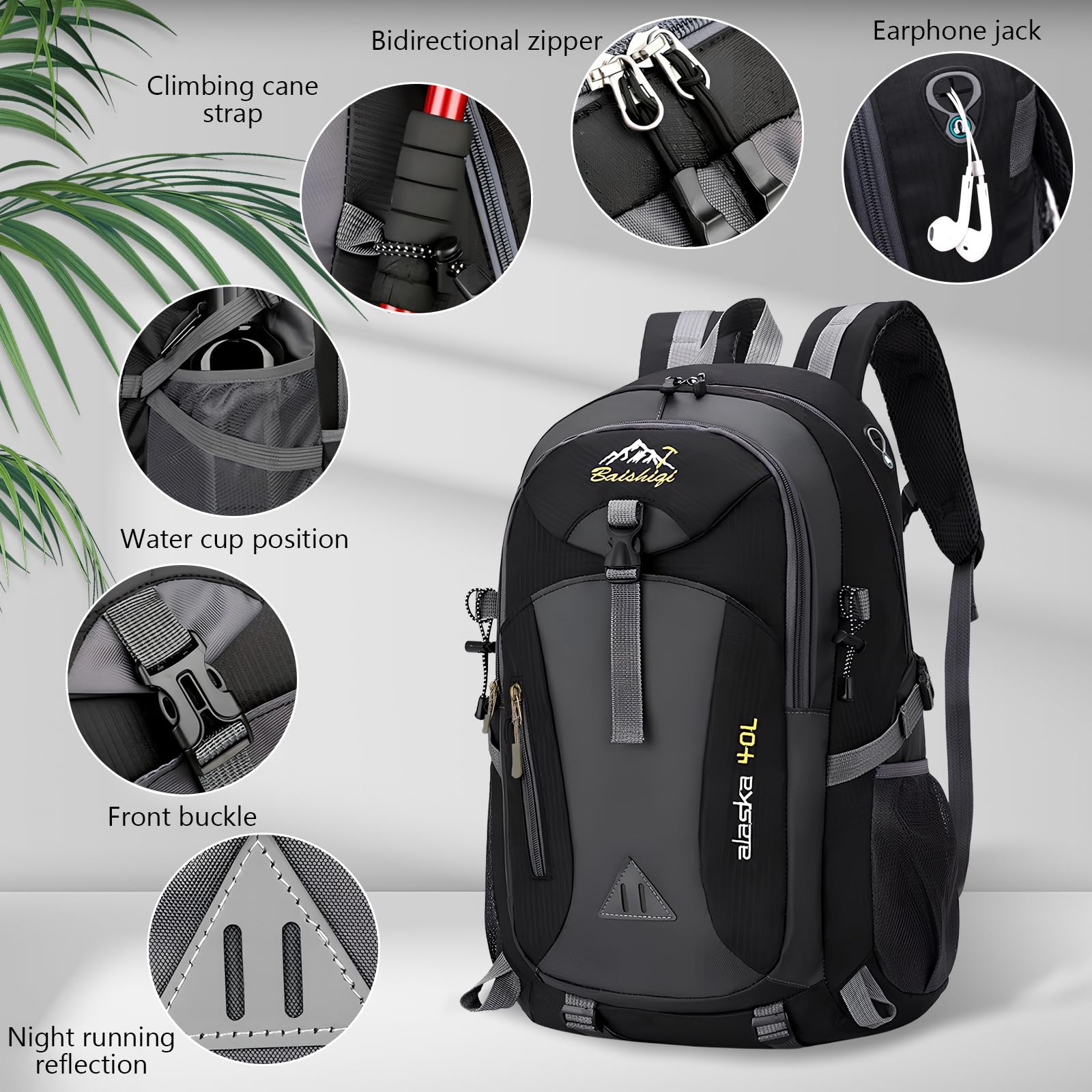 Zimoer Plecak turystyczny 40 l, lekki plecak trekkingowy, wodoodporny plecak podróżny na kemping, do trekkingu, wspinaczki górskiej, jazdy na rowerze, sportów na świeżym powietrzu, dla mężczyzn i
