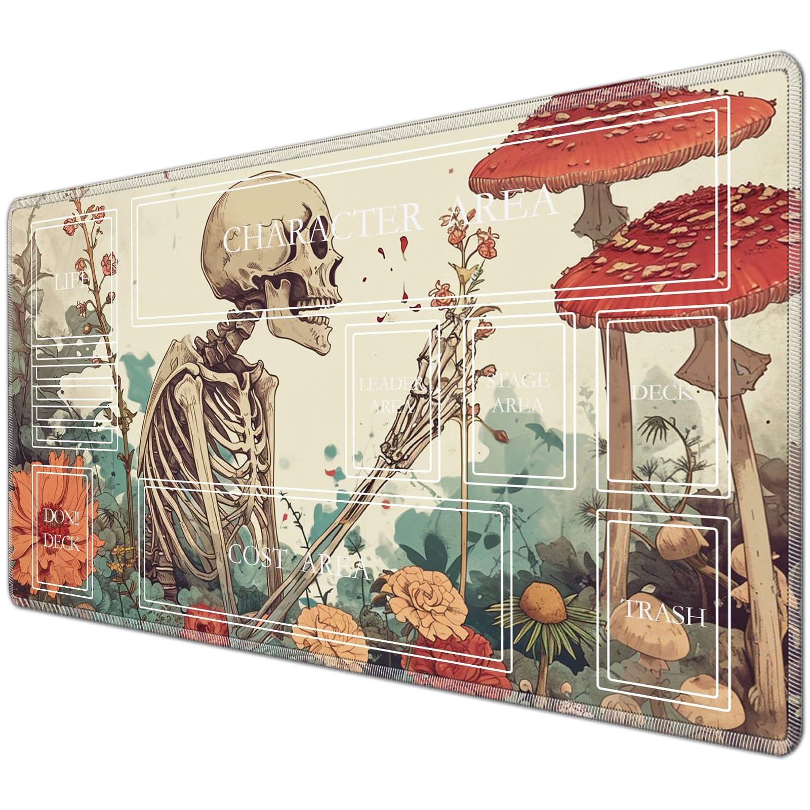 JANENFNA TCG Playmat with Magic Zones 24 x 14 inches Mousepad Compatible for OPCG CCG Trading Card Game Play Mats Smooth Rubber Surface Magic The Gathering Play Mat, Skeletons Flowers โ image 1