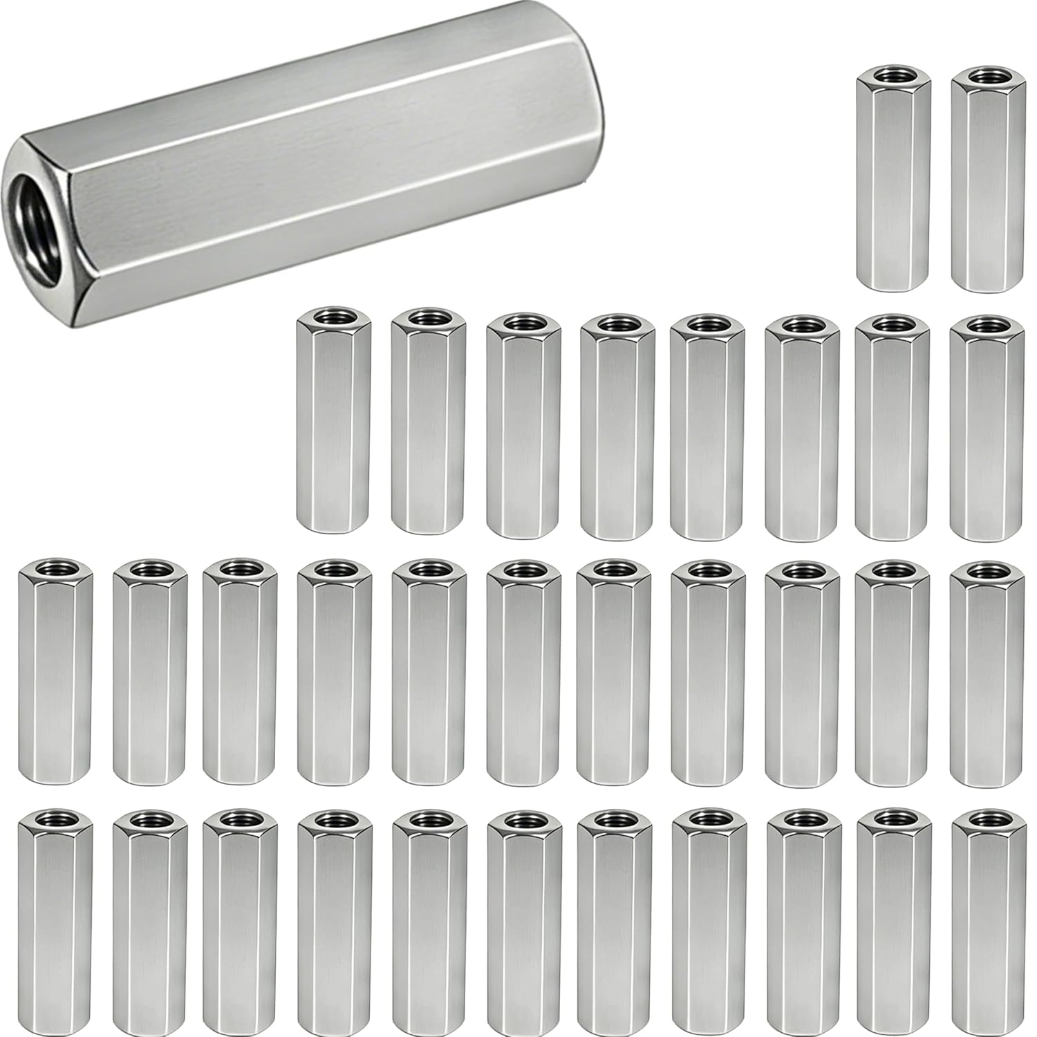 32 Pcs 304 Stainless Steel hex Coupling Nuts M8 x 1.25-Pitch 40mm ，Stainless Steel Rod Coupling Nuts(Metric)