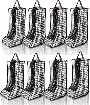 Shinylin 8 Pack Boot Storage Bag Portable Dust Proof Boot Bags for Cowboy Boots for Travel Long Tube Shoes Bags Women Men Tall Shoe with Handle for Home Travel Tall,Houndstooth