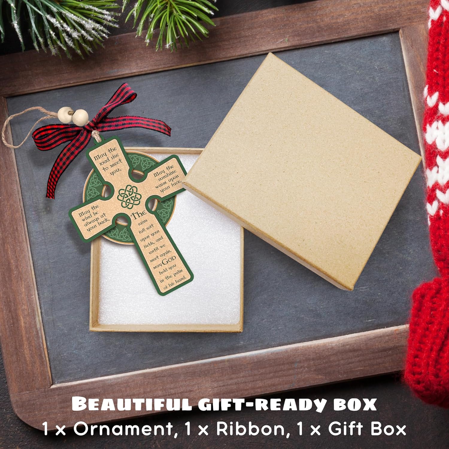 Irish Cross Ornaments, Celtic Cross Christmas Ornaments - Irish Christmas Ornament - Celtic Blessing Gifts for Women, Men - 2 Layered Wood Ornament 2025 - Image 3