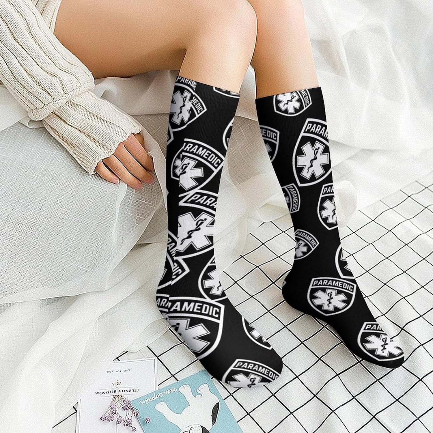 Star of Life EMS Knee High Socks Casual Long Stockings Over Calf Sock Tube for Women Men