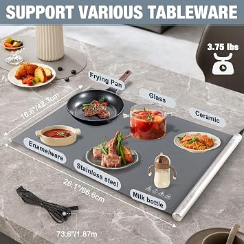 HAUSHOF Warming Mat for Food, Electric Extra Large Food Warming Mat for Countertop, Fast Heating Warming Tray for Buffets Party, 3 Level Temperature Heating Mat, Rollable, Portable, Auto Off
