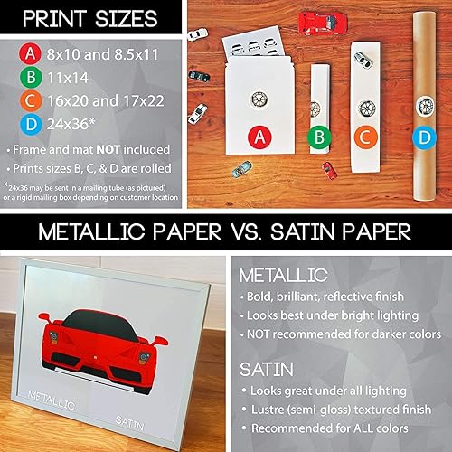 Vista 3 de CUSTOMIZABLE COLOR: Custom Car Posters Handmade Poster compatible with Ford GT Generations and Print of Ford GT40-11x14" Metallic Print (Unframed)