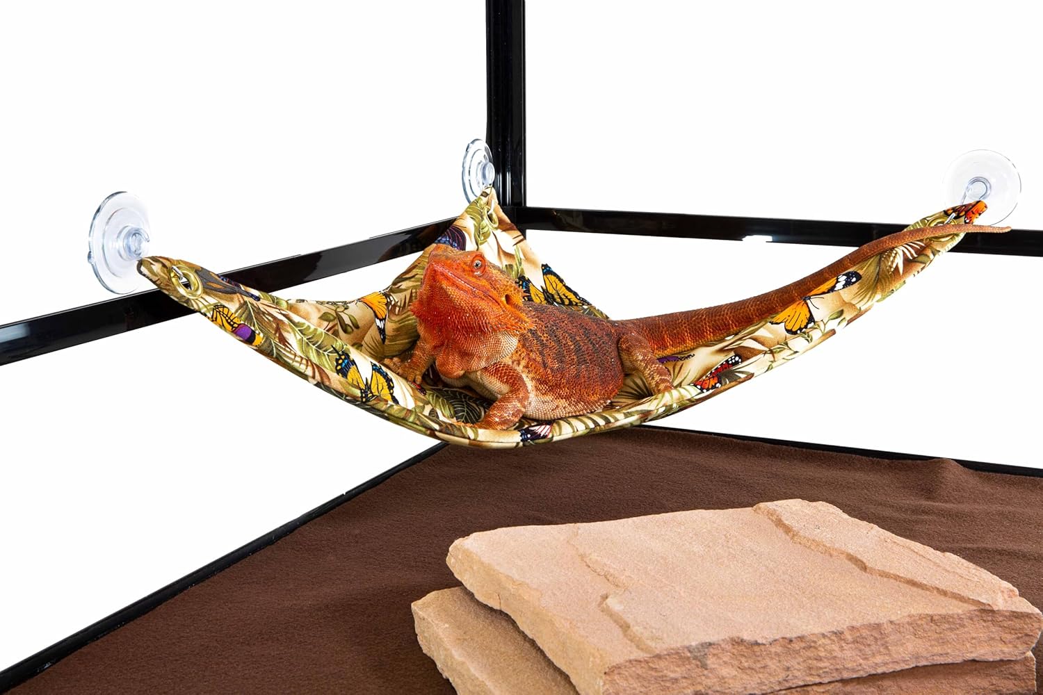 Hammock for Bearded Dragons, Butterflies and Leaves Fabric with Suction Cup Hooks
