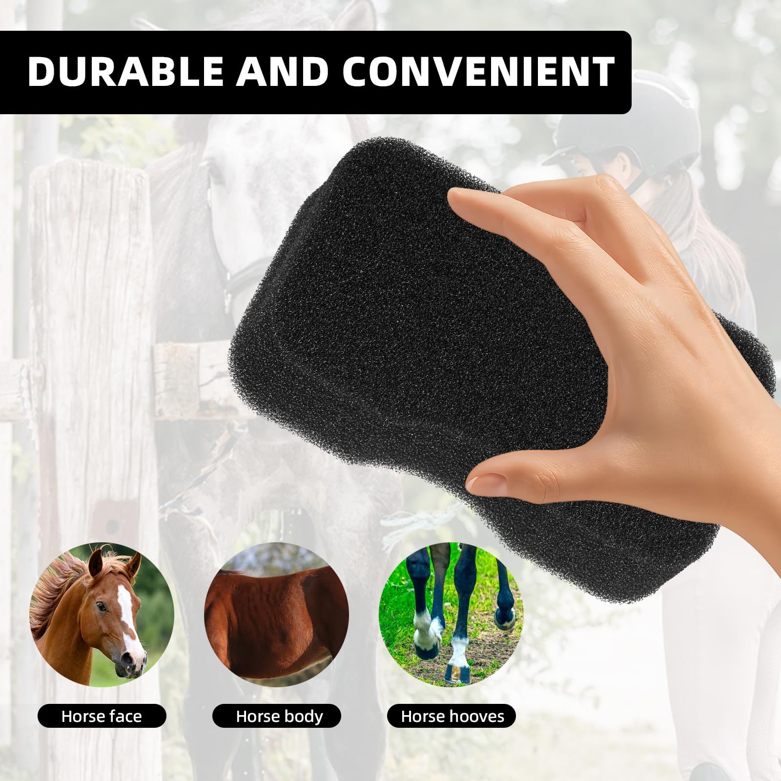 Horse Grooming Kit - 3 Pcs Black Sponges for Cleaning Massaging, and Bathing, Large Size, Soft and Durable, Perfect for Horse Care - Image 3