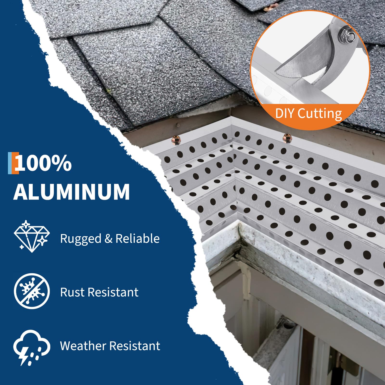 Dachrinnen-Laubschutz aus Aluminium – Mikro-Netz 0,275 Zoll, robust, universell, zum Selbermachen, schützt vor Blättern und Schnee – für jede Art von Dachrinne und Dach – 5inc 50FT