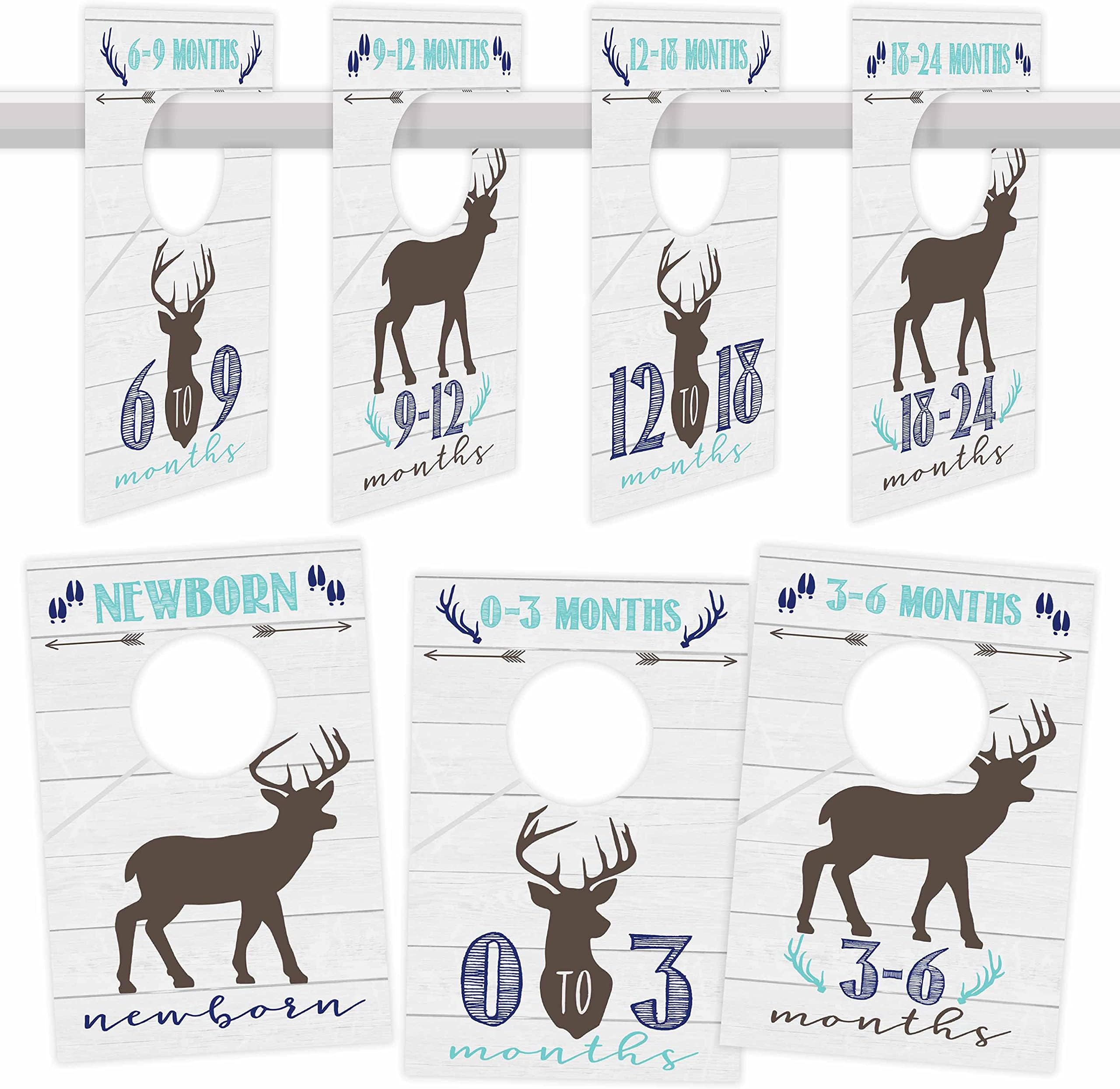 Hadley Designs7 Woodland Baby Nursery Closet Organizer Dividers For Boy Clothing, Blue Deer Age Size Hanger Organization For Kid Toddler, Infant Newborn Clothes Must Have, Shower Registry Gift Supplies, 0-24 Months