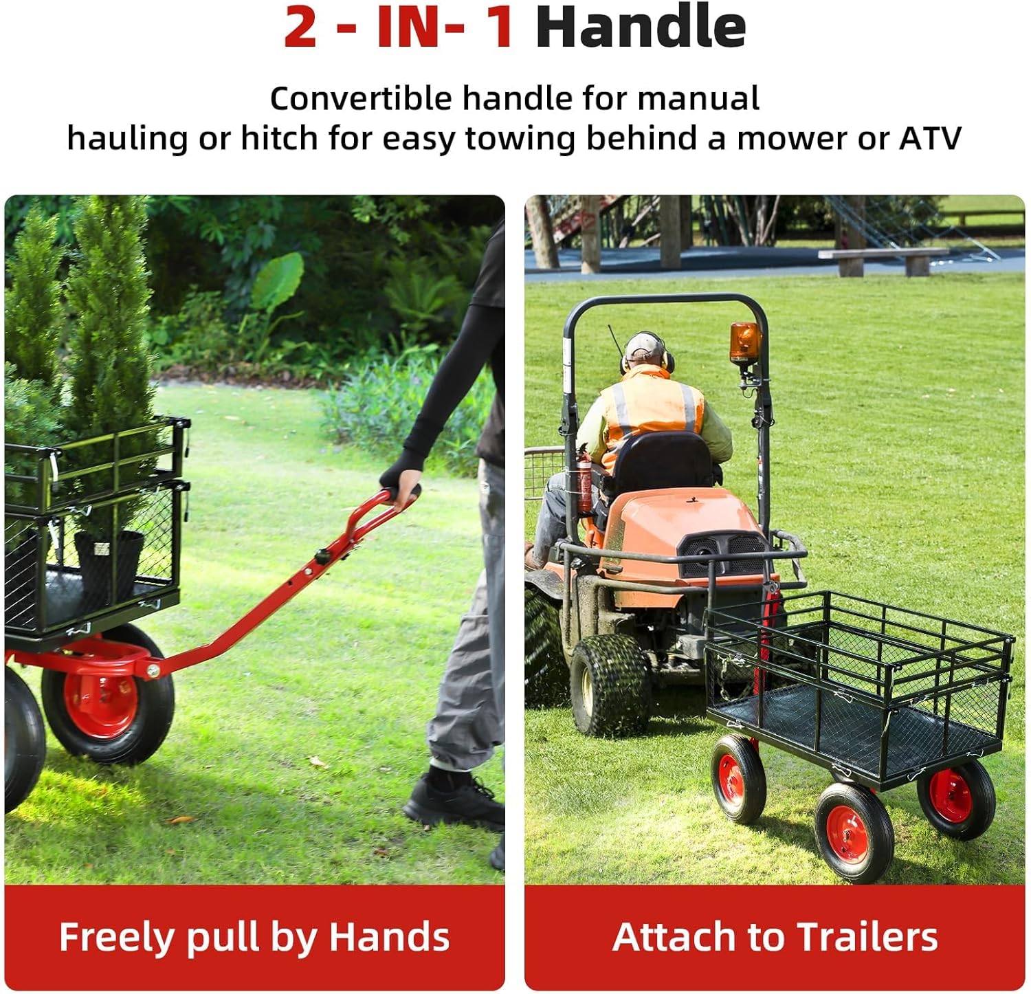 1400 Lbs Heavy Duty Garden Cart with 16" Pneumatic Tires & Removable Sides - Steel Utility Wagon with 180° Rotating Handle, Dump Feature for Yard, Firewood, Soil